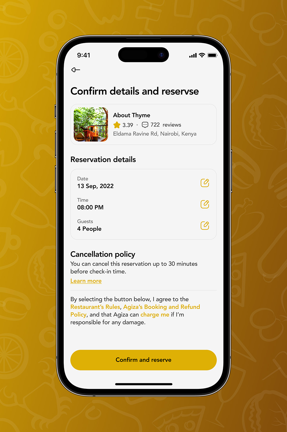Reservation app confirmation page