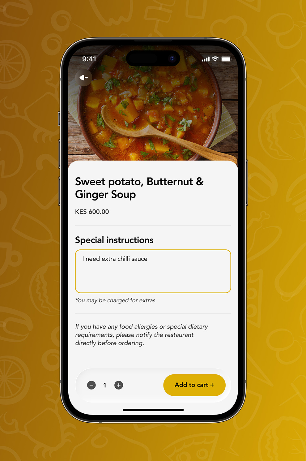 Agiza app food item page