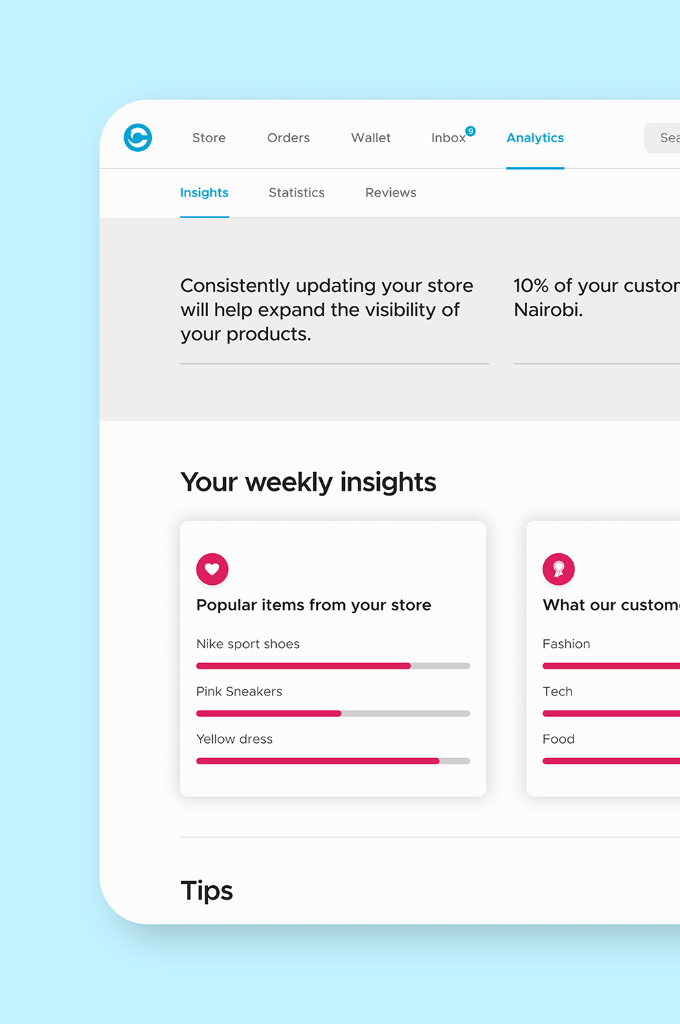 Cashia Merchant Portal Analytics page preview