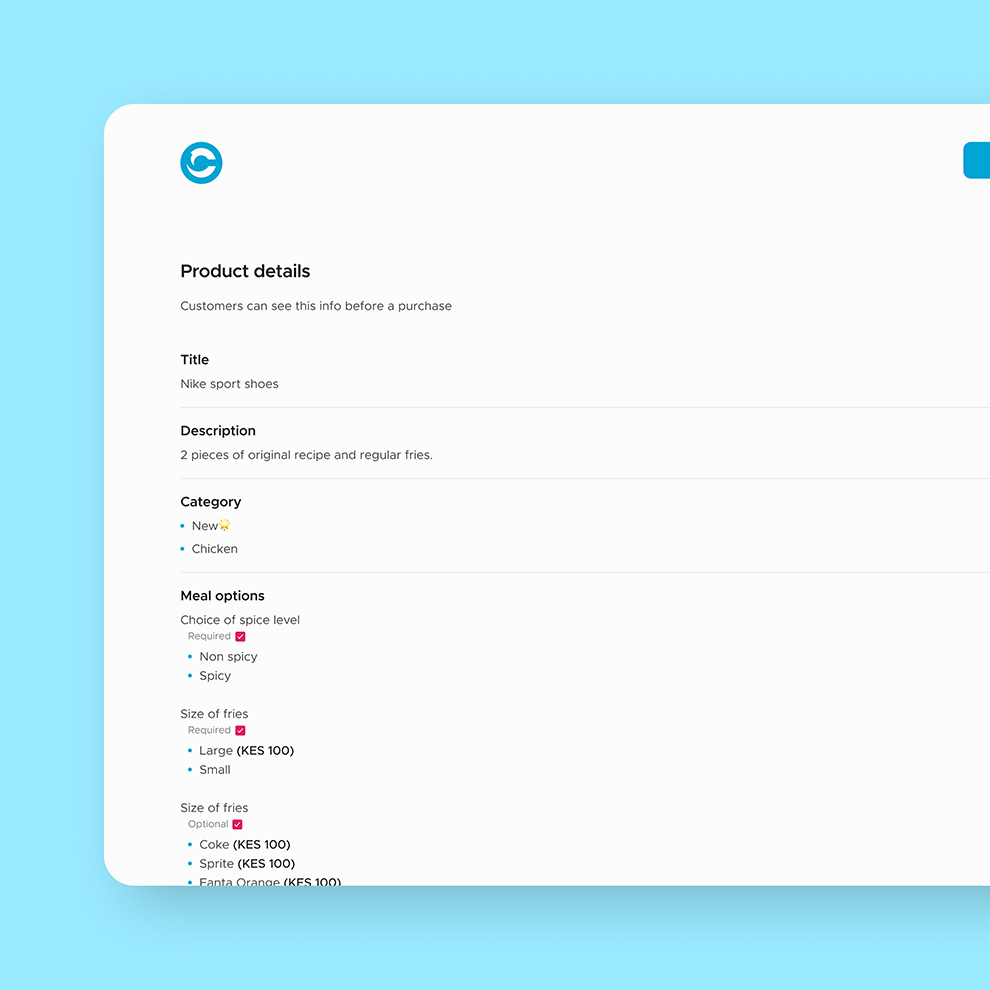 Cashia Merchant Portal product upload preview