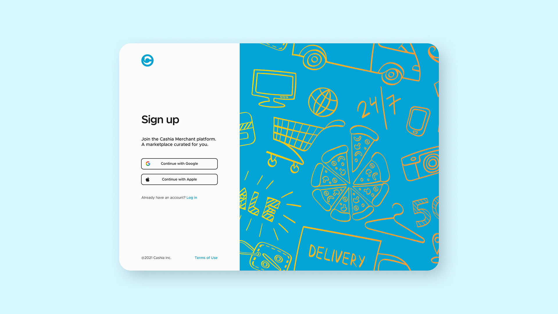 Cashia Merchant Portal Sign Up page preview