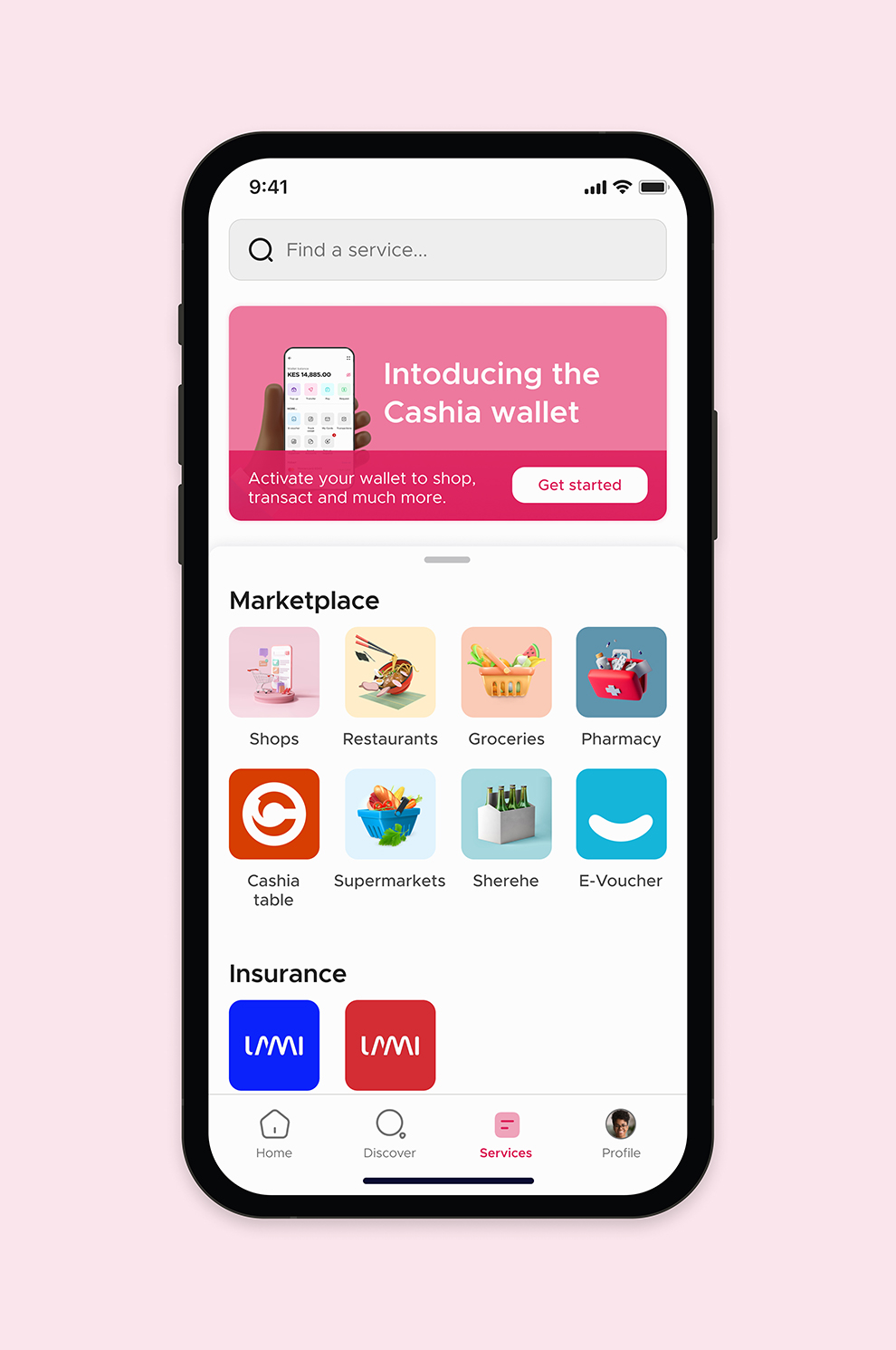 Cashia app services page