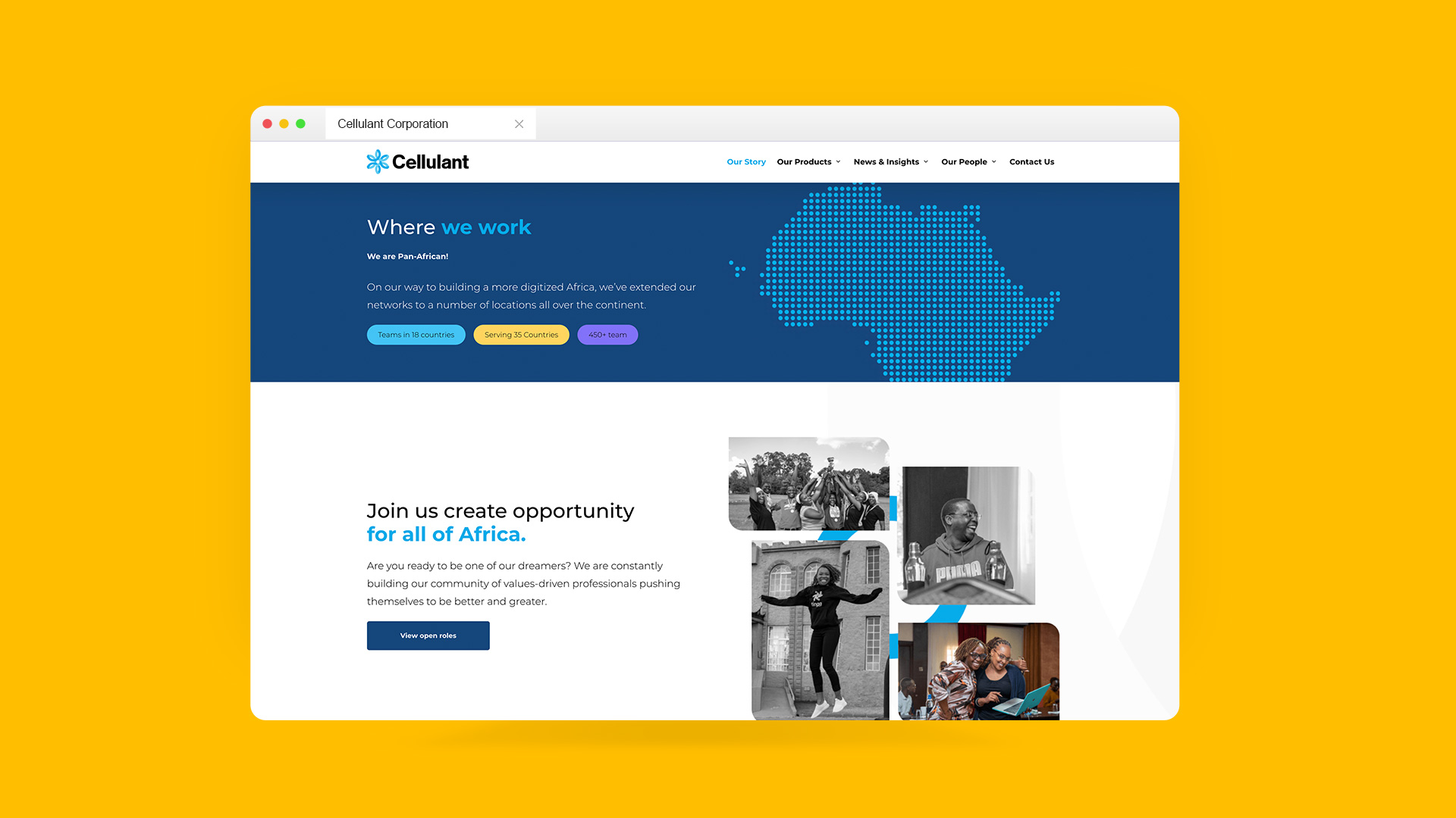 Cellulant Website Our Story page preview
