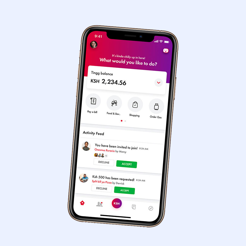 Tingg App homepage preview