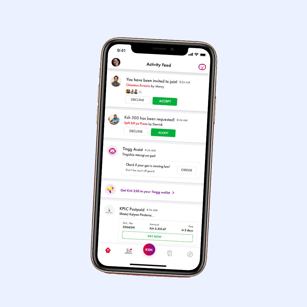 Tingg App Activity preview