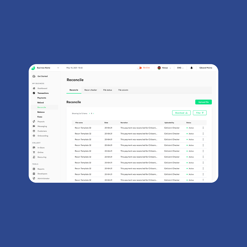 Tingg Web dashboard